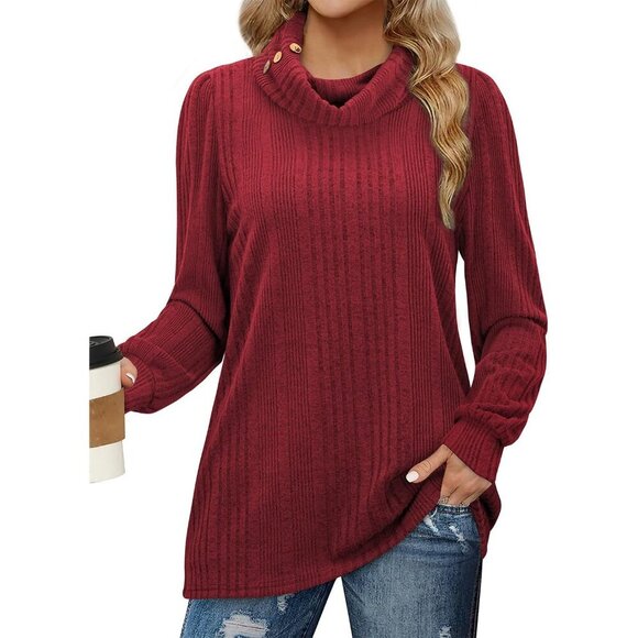 Sweaters - Women's Cozy Turtleneck Sweater Knit Long Sleeve Casual Fall Winter Top